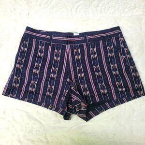 Gap City Shorts Boho Tribal Festival Stripes Stretch Midrise 3 Inch Navy 14